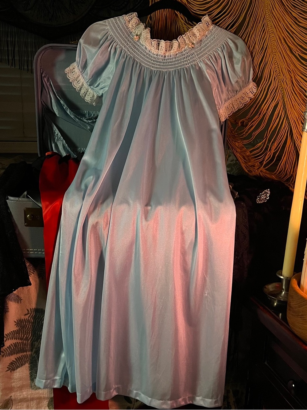 Vintage Light Blue Lace-Trim Nightgown